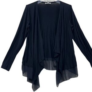 Dana Buchman M Black Long Sleeve Cardigan Wrap Sweater Sheer Layer Ruffle Open